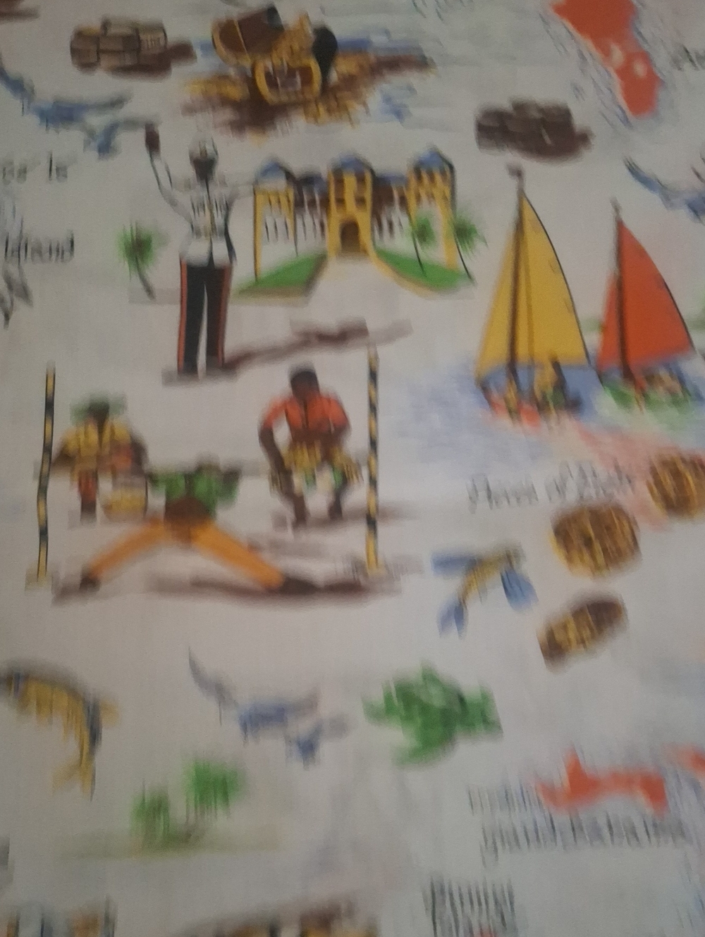 Vintage 1950s 1960s Caicos Island Souvenir Novelty Print Fabric Cotton 4 Yards